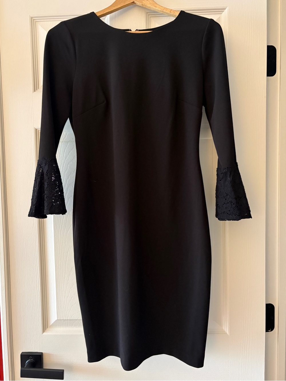 Tommy Hilfiger Black Long-Sleeve Sheath Dress with Lace Bell Cuffs